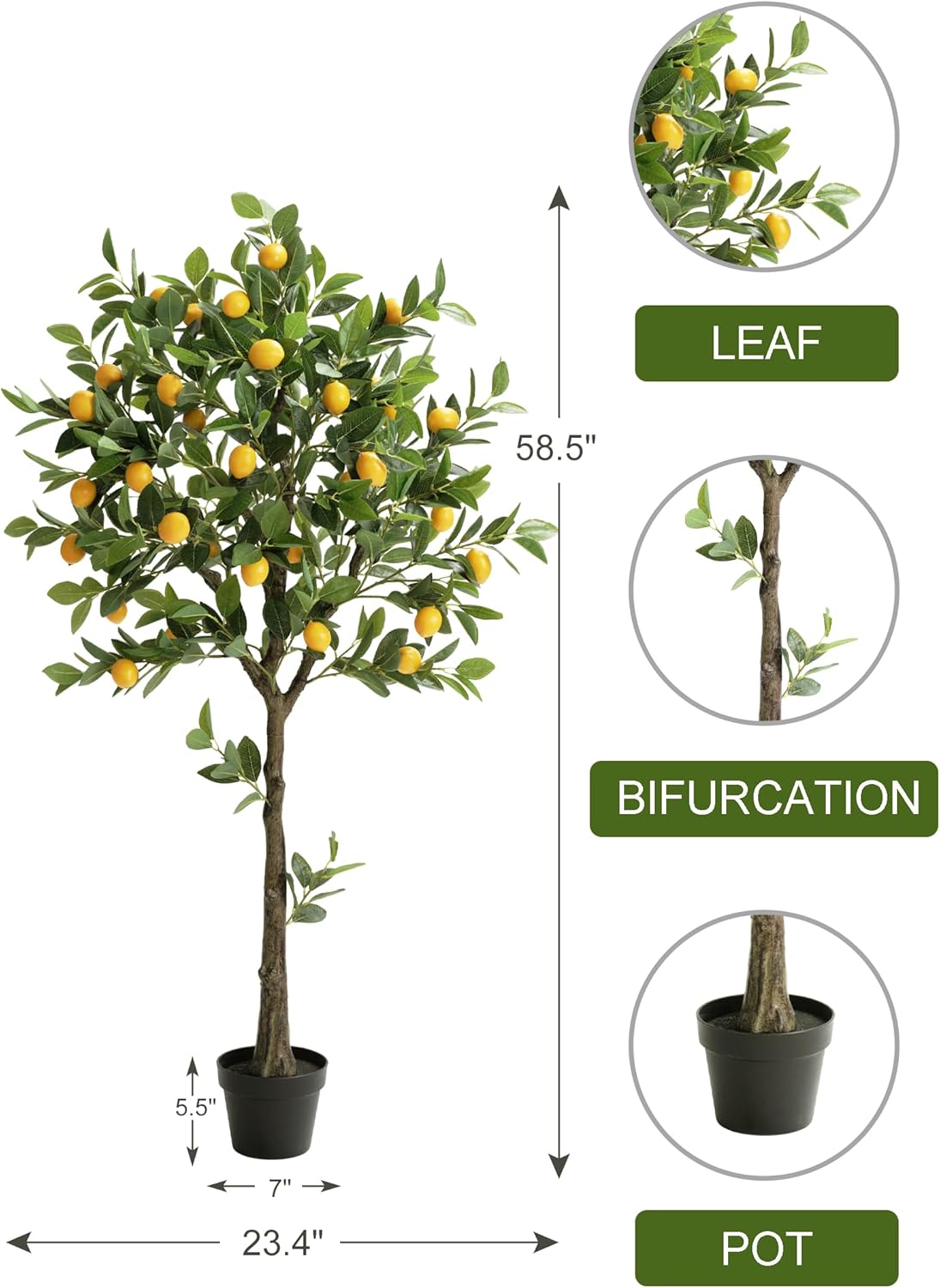 5ft Tall Artificial Lemon Tree with Fake Lemons Floor Plants Artificial for Decor Realistic to Indoor Home Office Fauxe Lemon Tree, Yellow