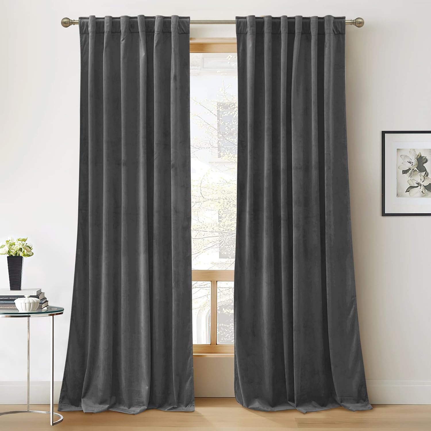RYB HOME Velvet Curtains 96 inches - Blackout Curtains for Living Room,Thermal Insulated Noise Reducing Panels Luxury Vertical Sense Window Decor for Party Backdrops, Navy Blue, W52 x L96, 2 Panels