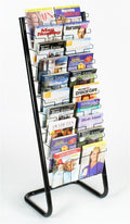Displays2go 57" Floor-Standing Wire Magazine Rack, 20 Pockets, Tiered Design - Black