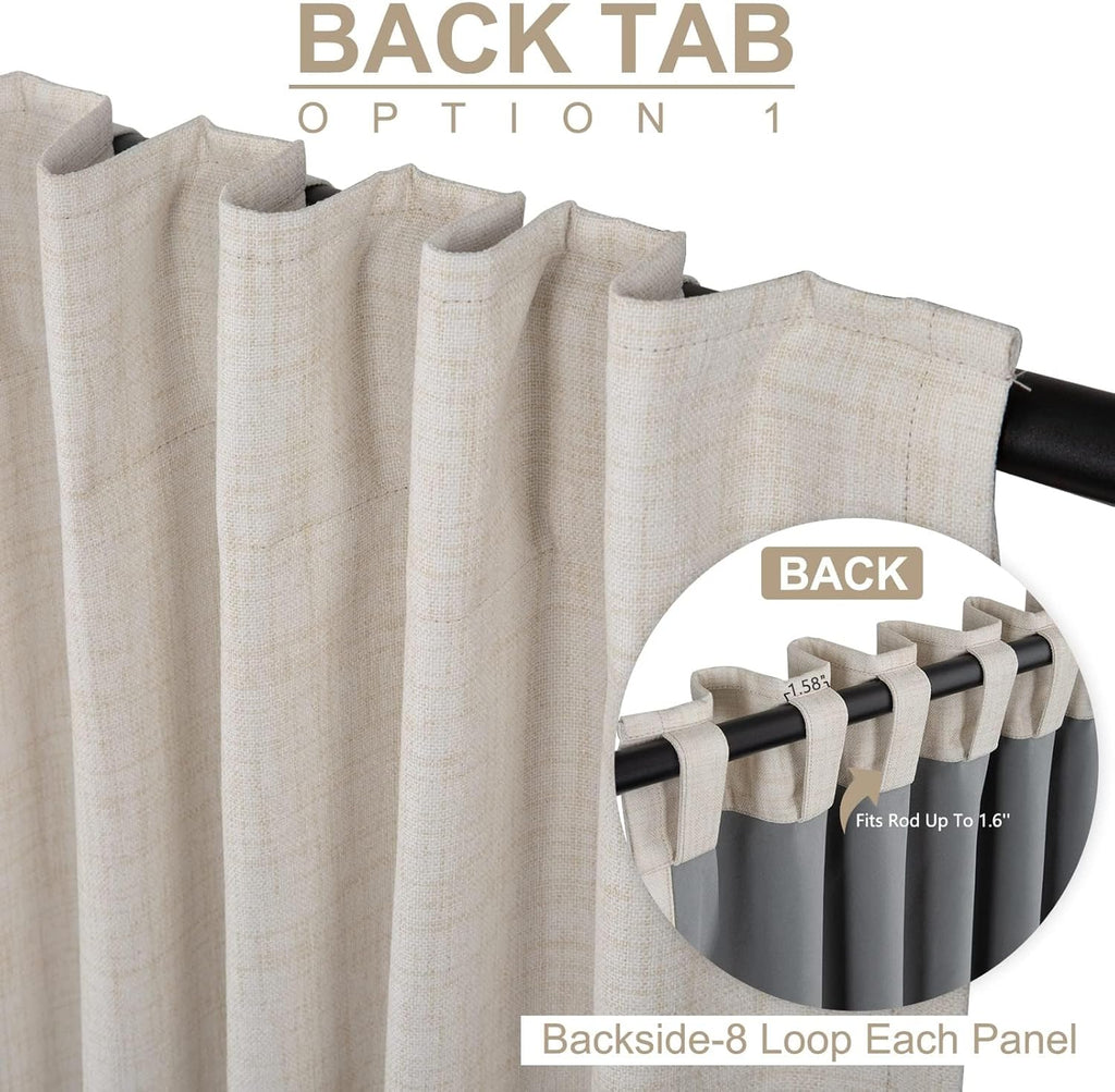 100% Blackout Shield Linen Blackout Curtains for Bedroom 84 Inches Long, Back Tab/Rod Pocket Living Room Drapes, Thermal Insulated Blackout Curtains 2 Panels Set, 50" W x 84" L, Cream