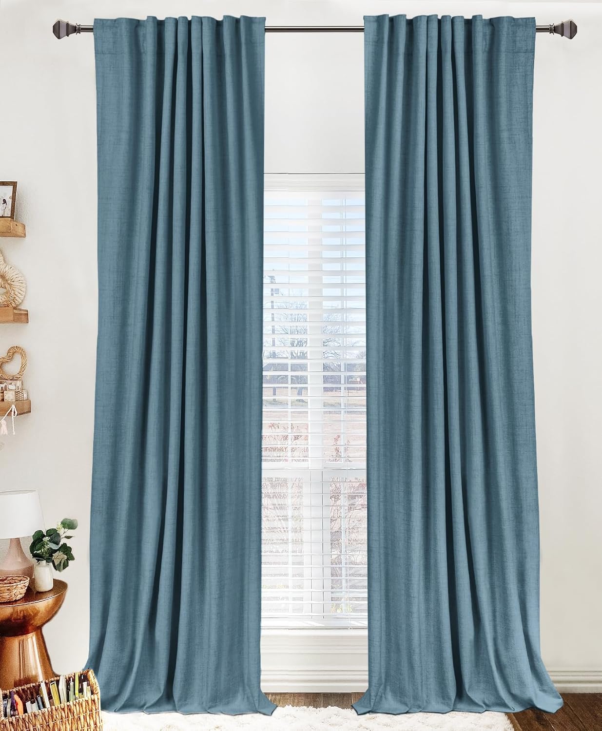 100% Blackout Shield Linen Blackout Curtains for Bedroom 84 Inches Long, Back Tab/Rod Pocket Living Room Drapes, Thermal Insulated Blackout Curtains 2 Panels Set, 50" W x 84" L, Cream