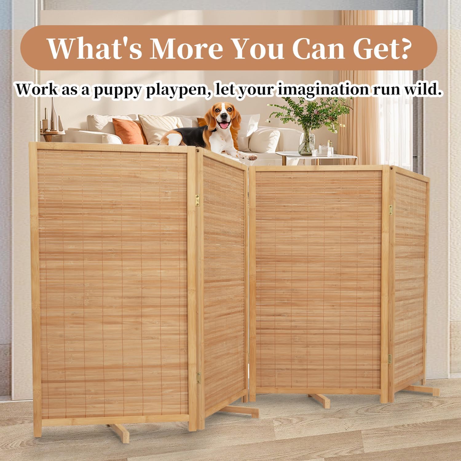 Room Divider Folding Privacy Screens, Hand-Made 67'' High Bamboo Room Dividers Freestanding 2-in-1 Multifunction 4 Panel Wall Divider for Room Separation, Portable Room Partitions and Dividers