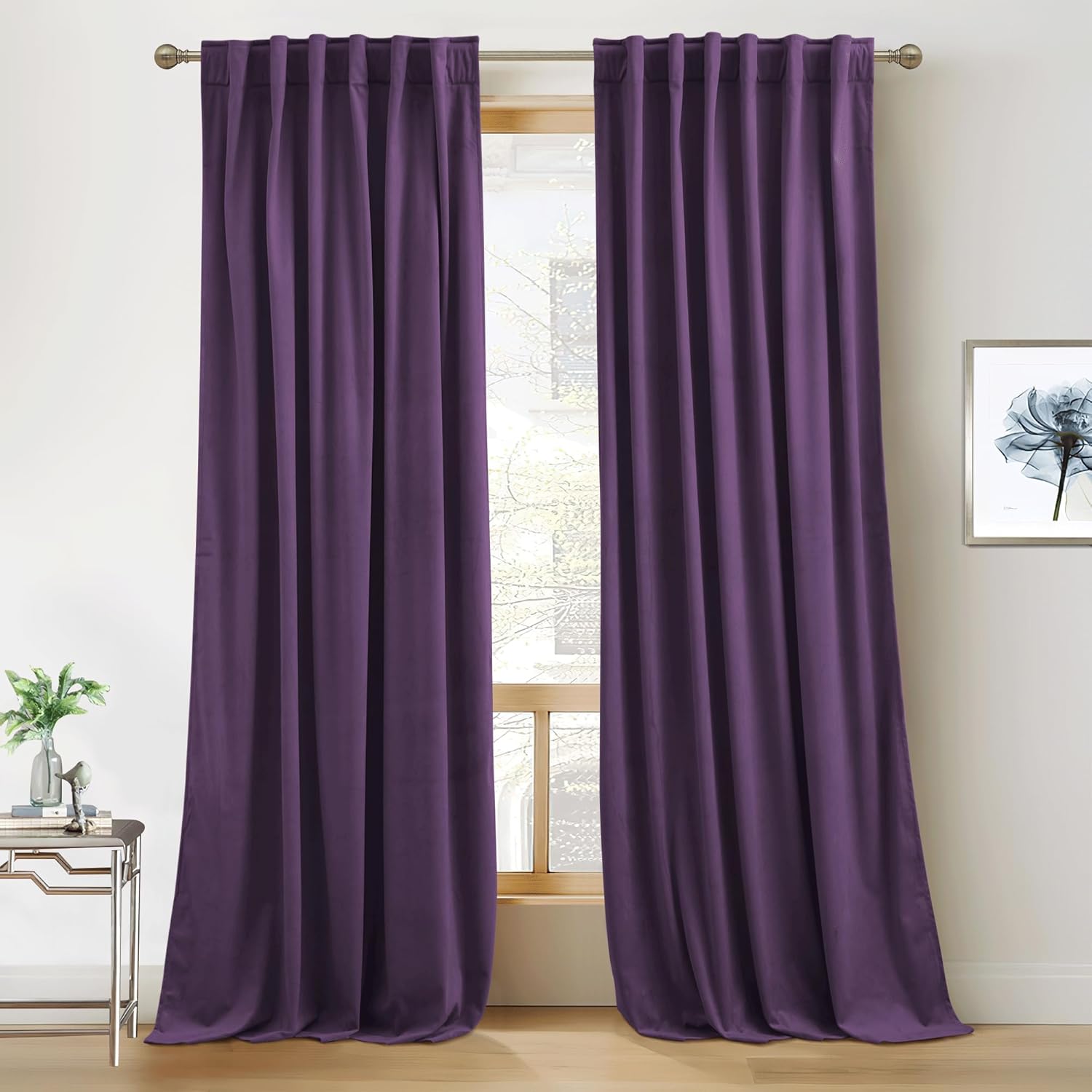 RYB HOME Velvet Curtains 96 inches - Blackout Curtains for Living Room,Thermal Insulated Noise Reducing Panels Luxury Vertical Sense Window Decor for Party Backdrops, Navy Blue, W52 x L96, 2 Panels