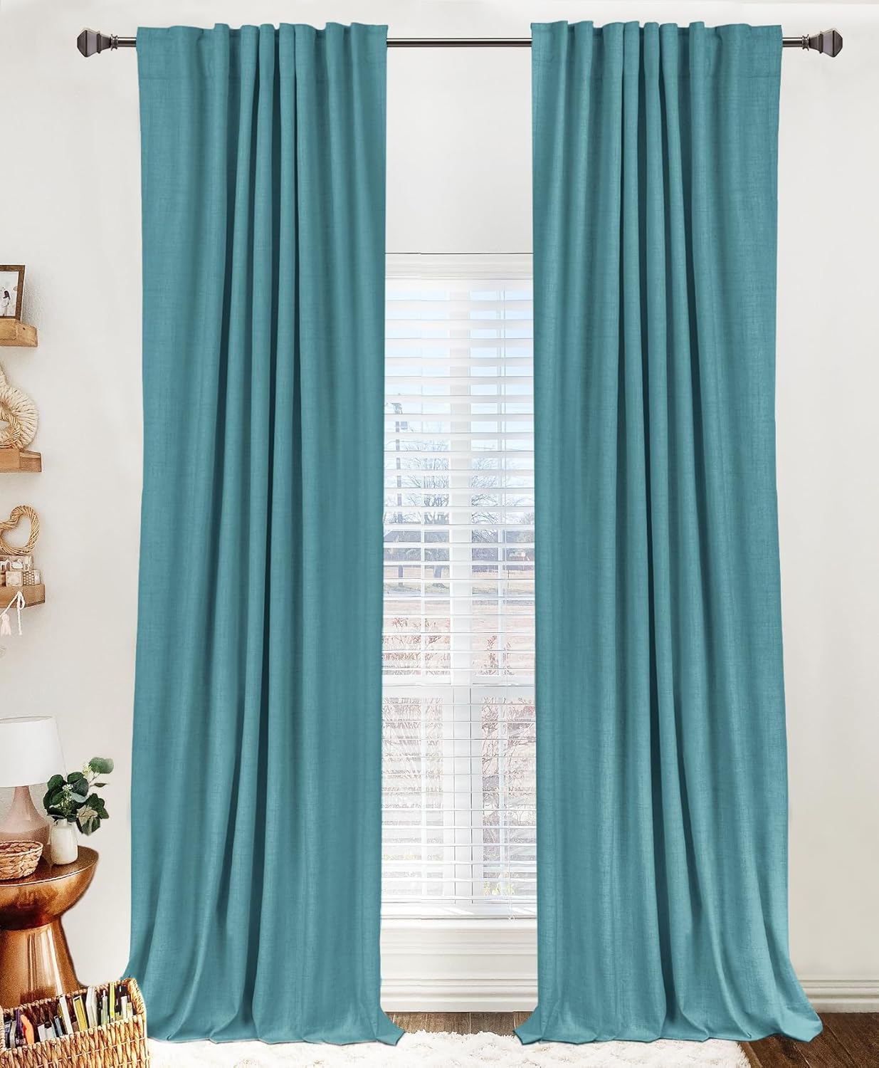 100% Blackout Shield Linen Blackout Curtains for Bedroom 84 Inches Long, Back Tab/Rod Pocket Living Room Drapes, Thermal Insulated Blackout Curtains 2 Panels Set, 50" W x 84" L, Cream
