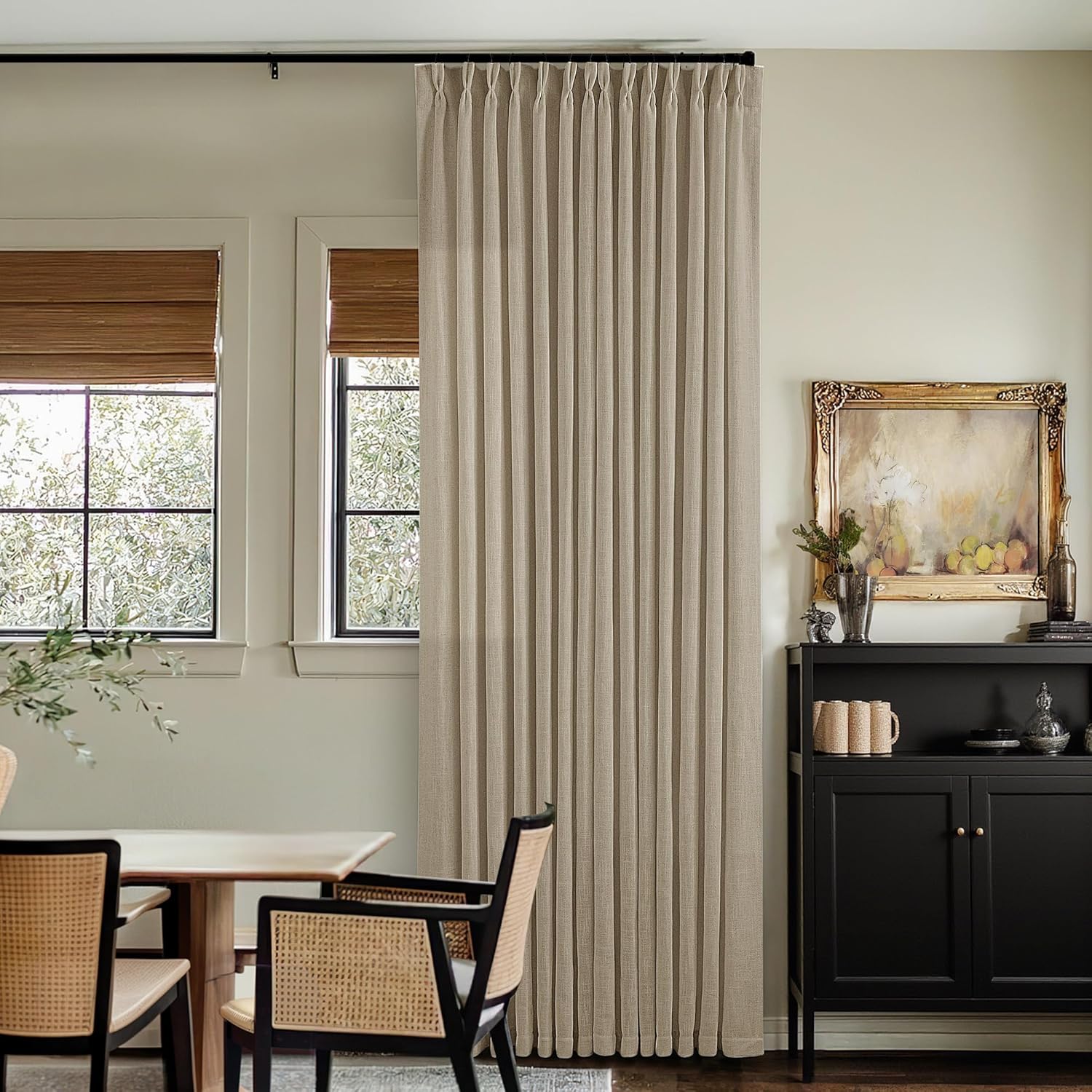 Natural Pinch Pleated Linen Curtains 84 Inch Length 2 Panels for Living Room Bedroom Textured Cream Ivory Birch Semi Sheer Boho Neutral Back Tab Pinch Pleat Hooks Rings Window Curtain 84 Inches Long