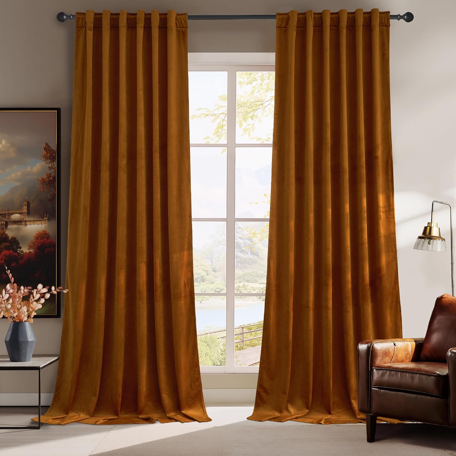 RYB HOME Velvet Curtains 96 inches - Blackout Curtains for Living Room,Thermal Insulated Noise Reducing Panels Luxury Vertical Sense Window Decor for Party Backdrops, Navy Blue, W52 x L96, 2 Panels
