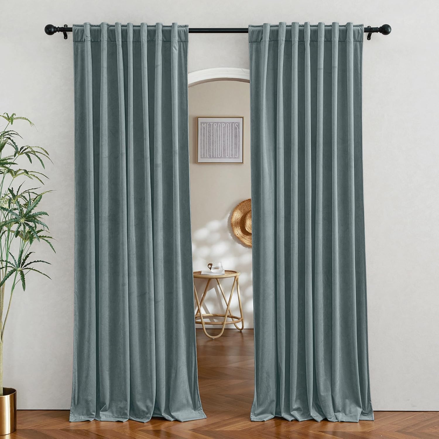 RYB HOME Velvet Curtains 96 inches - Blackout Curtains for Living Room,Thermal Insulated Noise Reducing Panels Luxury Vertical Sense Window Decor for Party Backdrops, Navy Blue, W52 x L96, 2 Panels