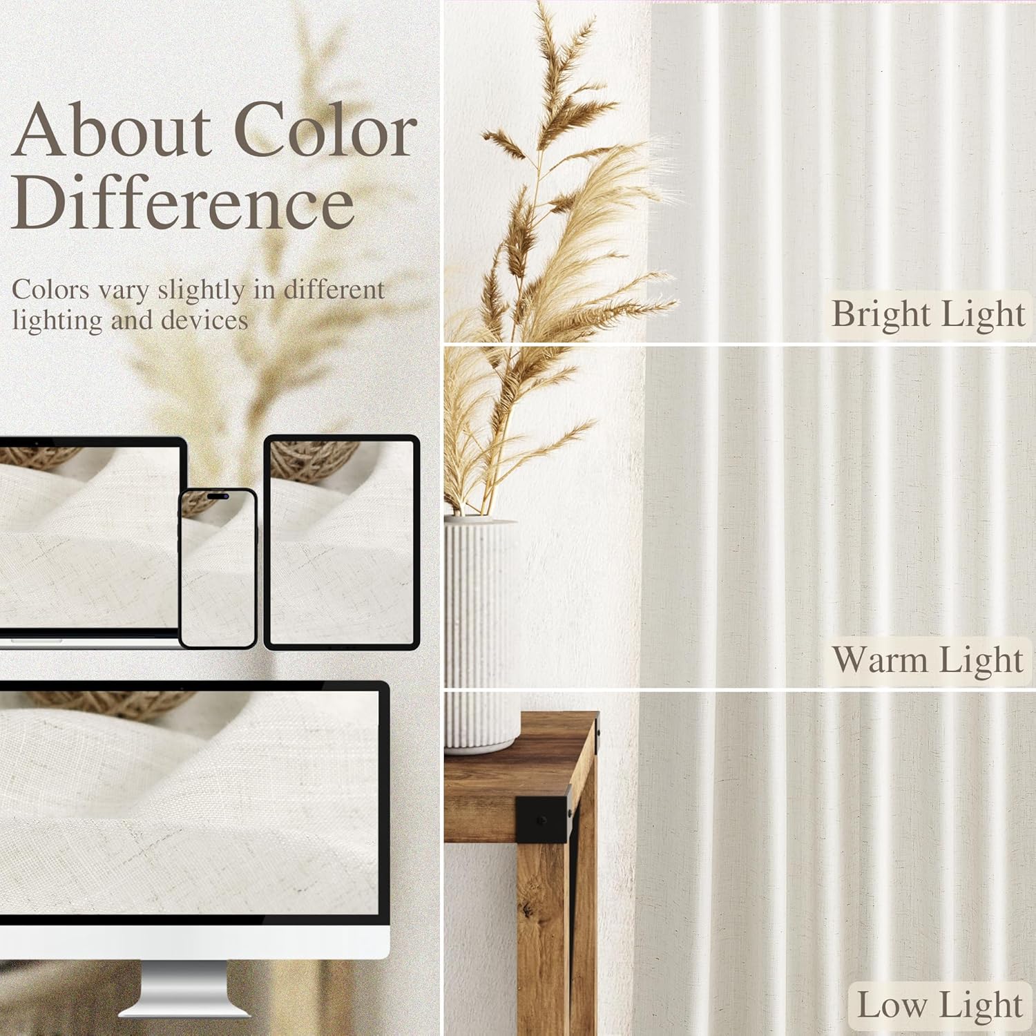 2 Panels Set Cream Linen Curtains 108 inches Long for Living Room Extra Long Back Tab Curtains Neutral Farmhouse Light Filtering Semi Sheer Linen Drapes Ceiling to Floor for Large Window Ivory 9 FT