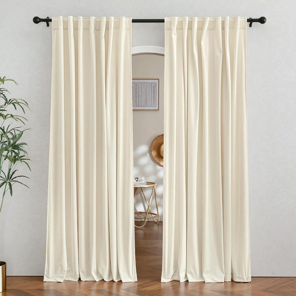 RYB HOME Velvet Curtains 96 inches - Blackout Curtains for Living Room,Thermal Insulated Noise Reducing Panels Luxury Vertical Sense Window Decor for Party Backdrops, Navy Blue, W52 x L96, 2 Panels