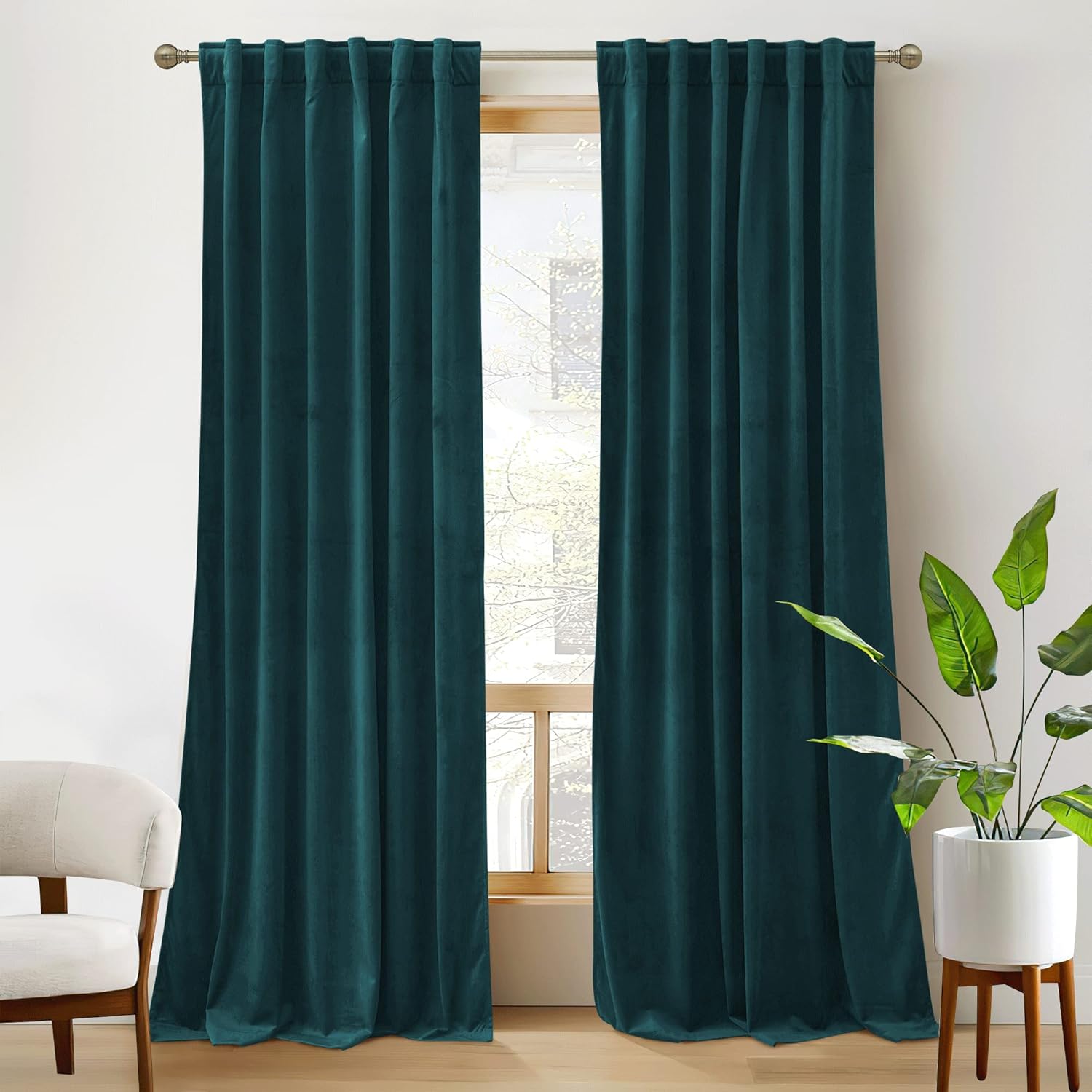 RYB HOME Velvet Curtains 96 inches - Blackout Curtains for Living Room,Thermal Insulated Noise Reducing Panels Luxury Vertical Sense Window Decor for Party Backdrops, Navy Blue, W52 x L96, 2 Panels