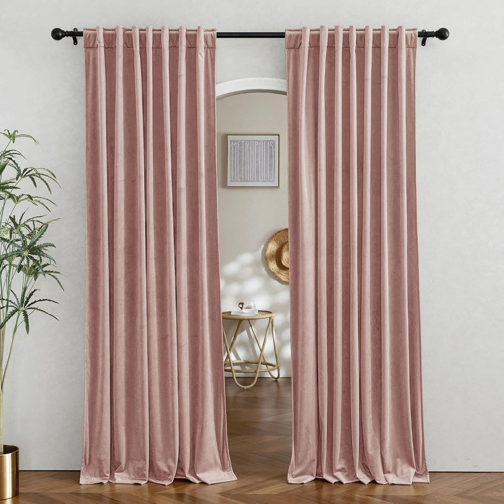 RYB HOME Velvet Curtains 96 inches - Blackout Curtains for Living Room,Thermal Insulated Noise Reducing Panels Luxury Vertical Sense Window Decor for Party Backdrops, Navy Blue, W52 x L96, 2 Panels