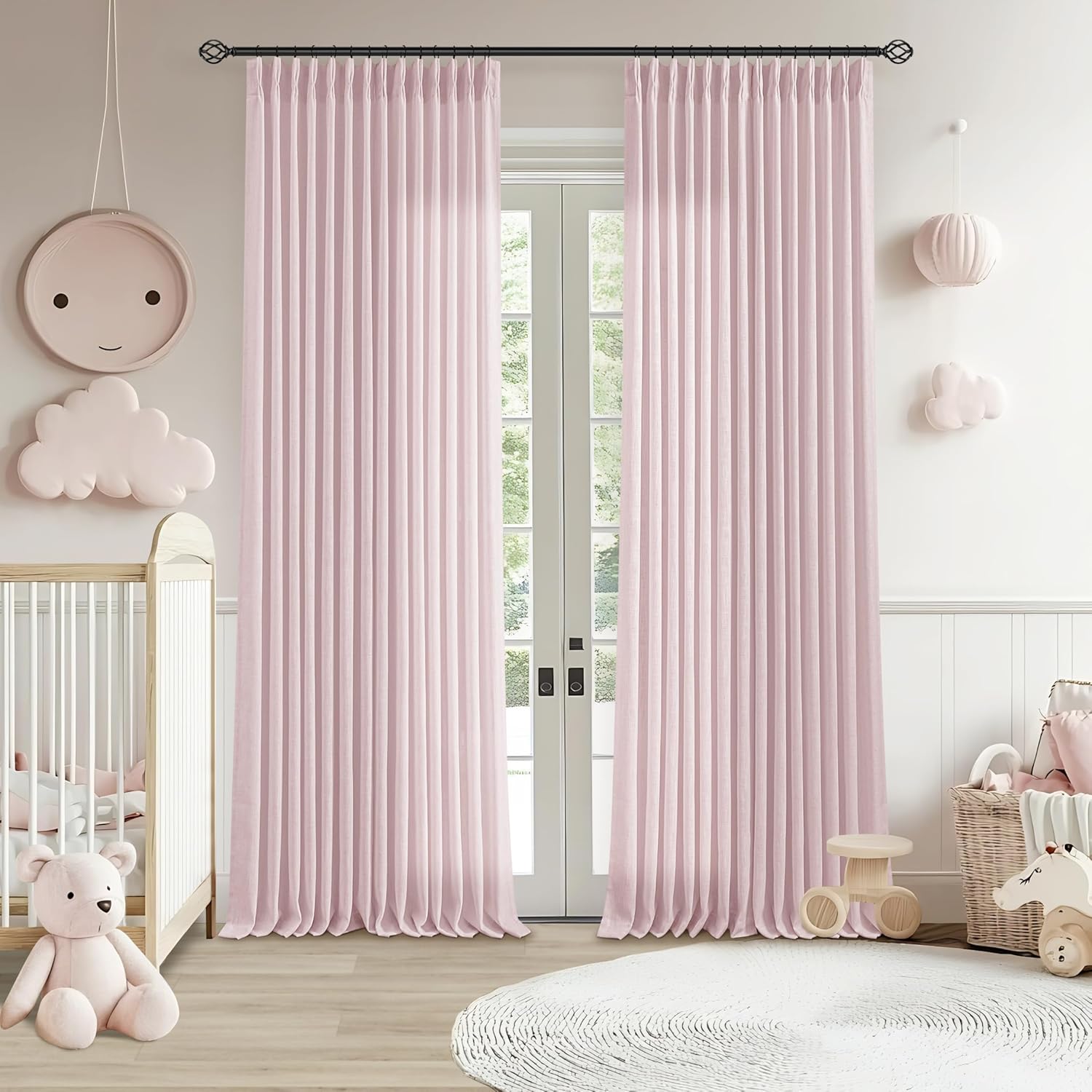 Natural Pinch Pleated Linen Curtains 84 Inch Length 2 Panels for Living Room Bedroom Textured Cream Ivory Birch Semi Sheer Boho Neutral Back Tab Pinch Pleat Hooks Rings Window Curtain 84 Inches Long
