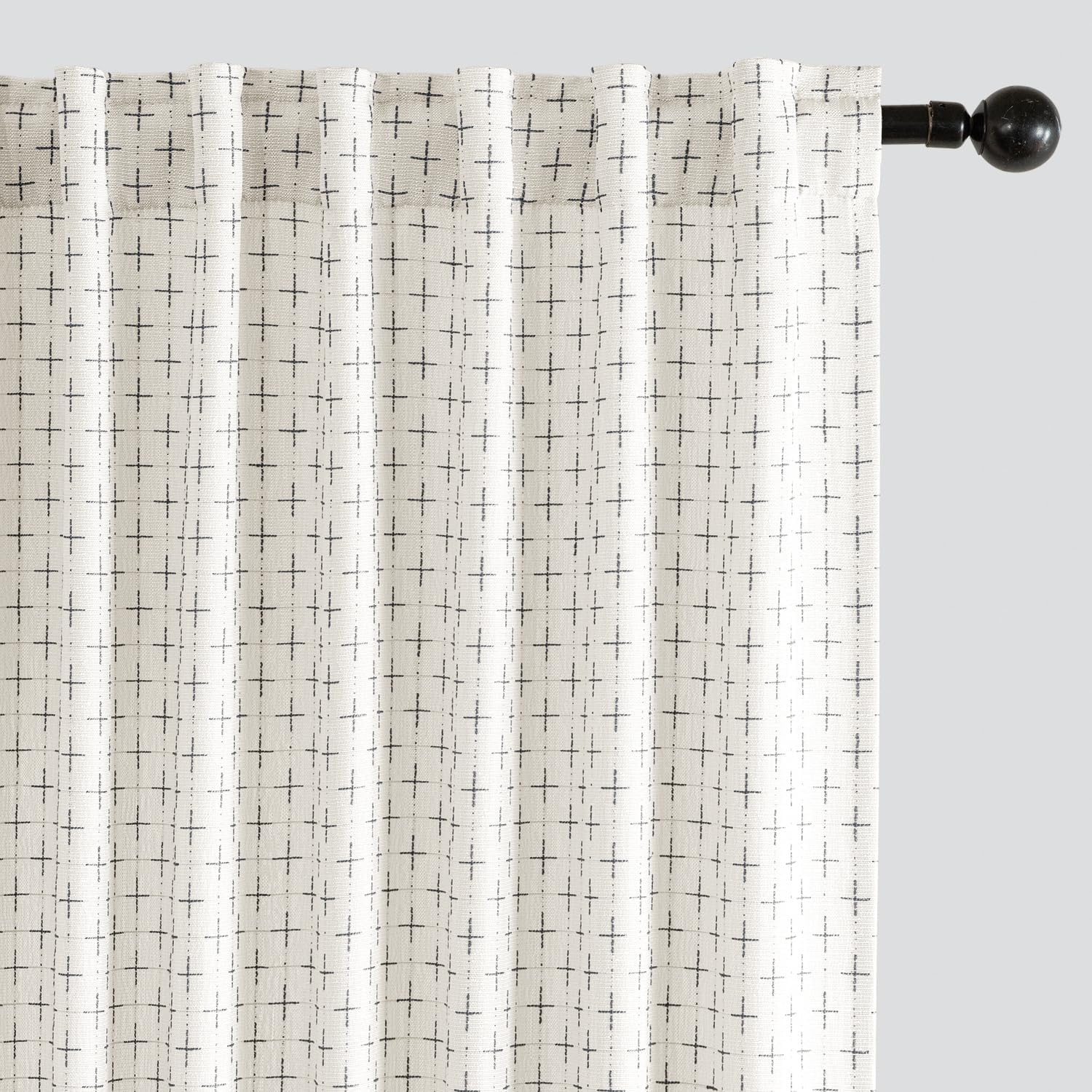 MIULEE Decorative Back Tab Linen Curtains with Geometric Pattern for Living Room Bedroom Farmhouse Rustic Thick Woven Textured Patterned Mudcloth Drapes 90 Inch Long 2 Panels Set, Olive Green