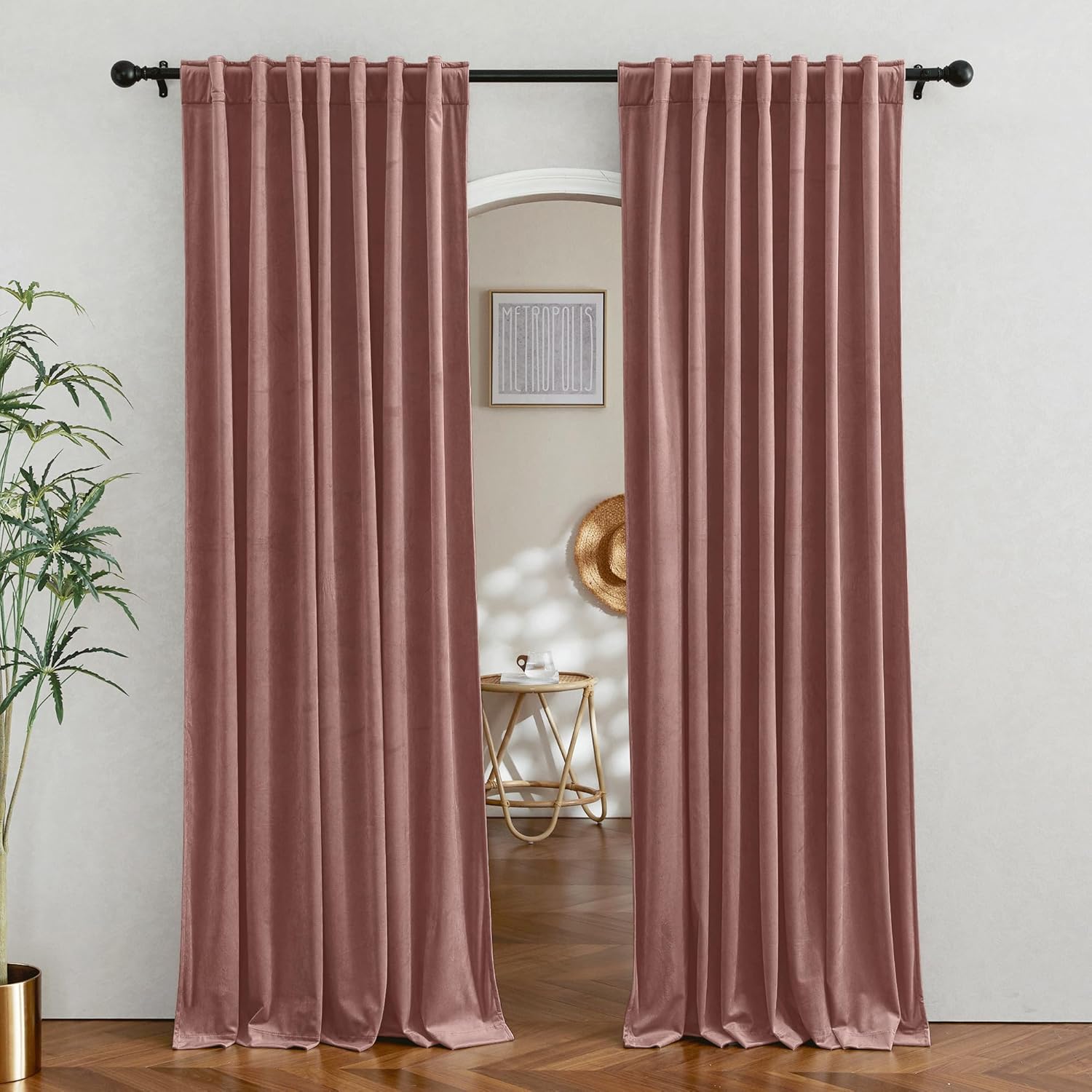 RYB HOME Velvet Curtains 96 inches - Blackout Curtains for Living Room,Thermal Insulated Noise Reducing Panels Luxury Vertical Sense Window Decor for Party Backdrops, Navy Blue, W52 x L96, 2 Panels