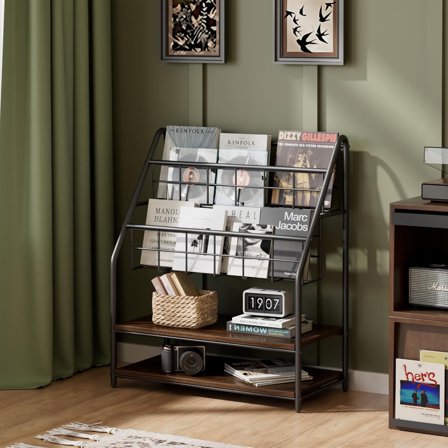 VECELO Magazine Rack FloorStanding,Magazine Display Stand Brochures Newspaper Holders,with 2 Shelves Board for Office,Library,Exhibition Hall,Hospital Indoor&Outdoor,Grey