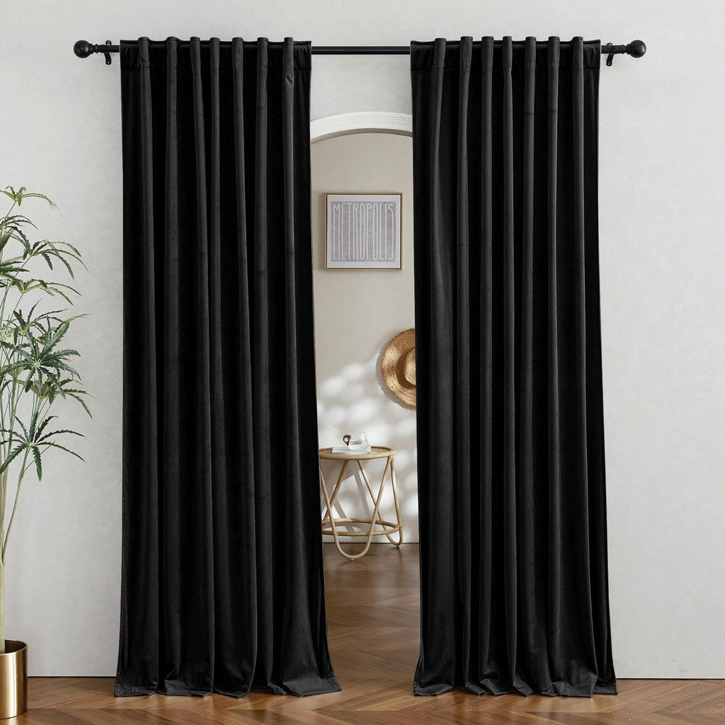 RYB HOME Velvet Curtains 96 inches - Blackout Curtains for Living Room,Thermal Insulated Noise Reducing Panels Luxury Vertical Sense Window Decor for Party Backdrops, Navy Blue, W52 x L96, 2 Panels