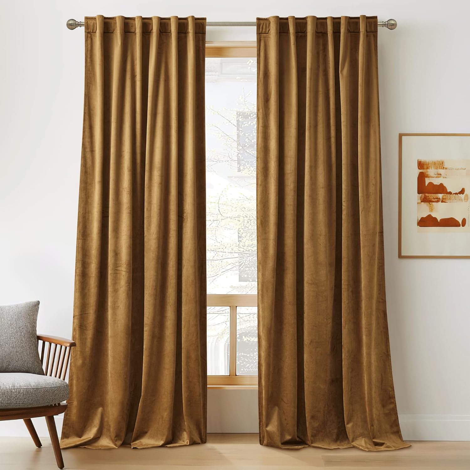 RYB HOME Velvet Curtains 96 inches - Blackout Curtains for Living Room,Thermal Insulated Noise Reducing Panels Luxury Vertical Sense Window Decor for Party Backdrops, Navy Blue, W52 x L96, 2 Panels