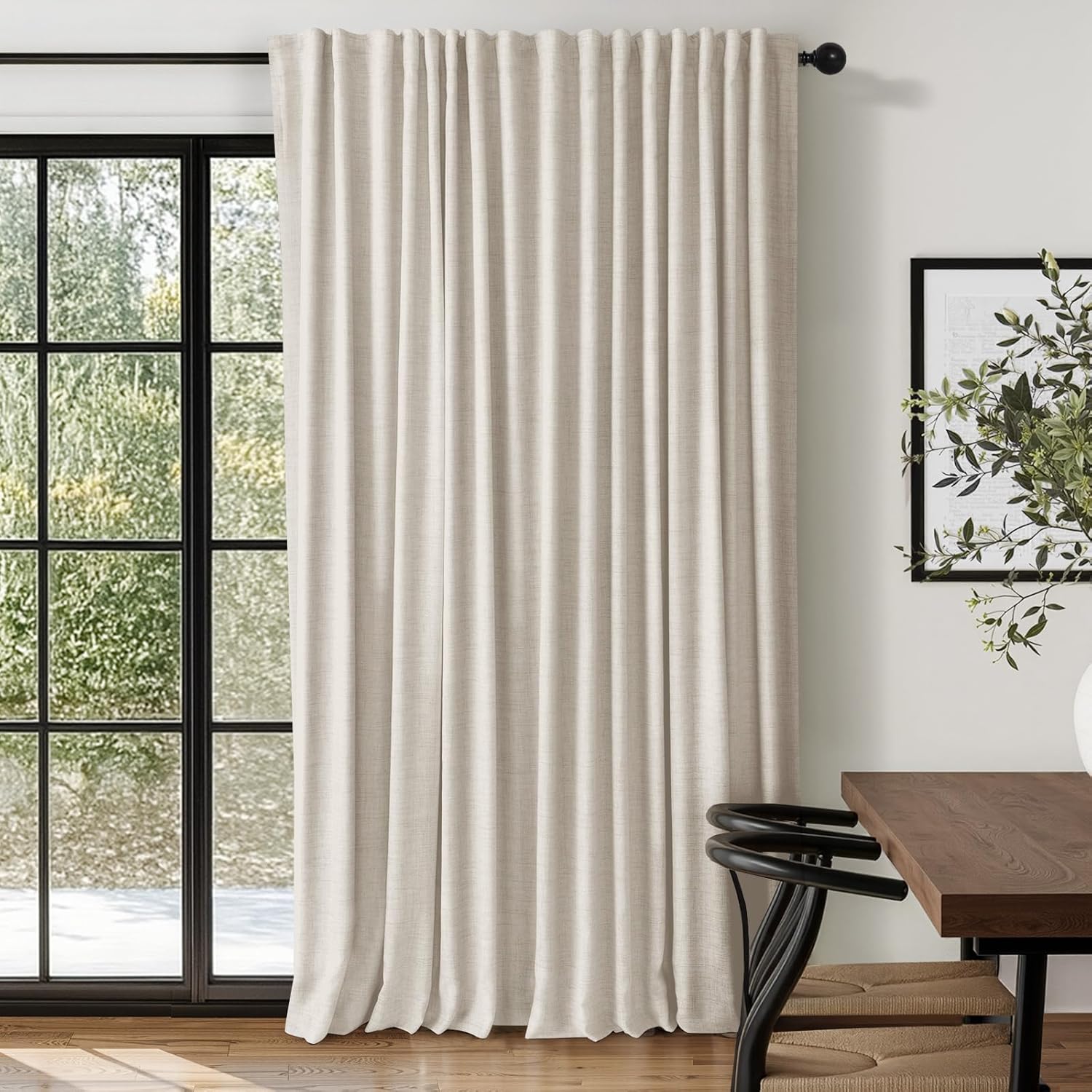 100% Blackout Shield Linen Blackout Curtains for Bedroom 84 Inches Long, Back Tab/Rod Pocket Living Room Drapes, Thermal Insulated Blackout Curtains 2 Panels Set, 50" W x 84" L, Cream