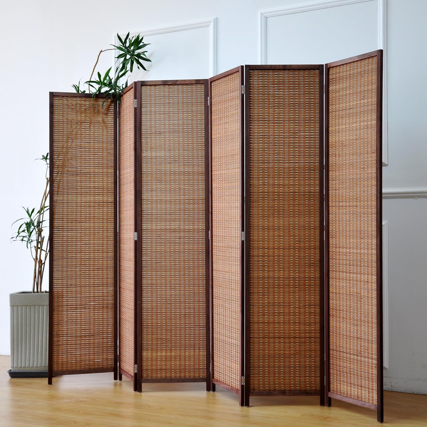 6 Panel Room Divider and Folding Screen Room Divider,Bamboo Room Divider for Room Separation,67" H x 92.1" W