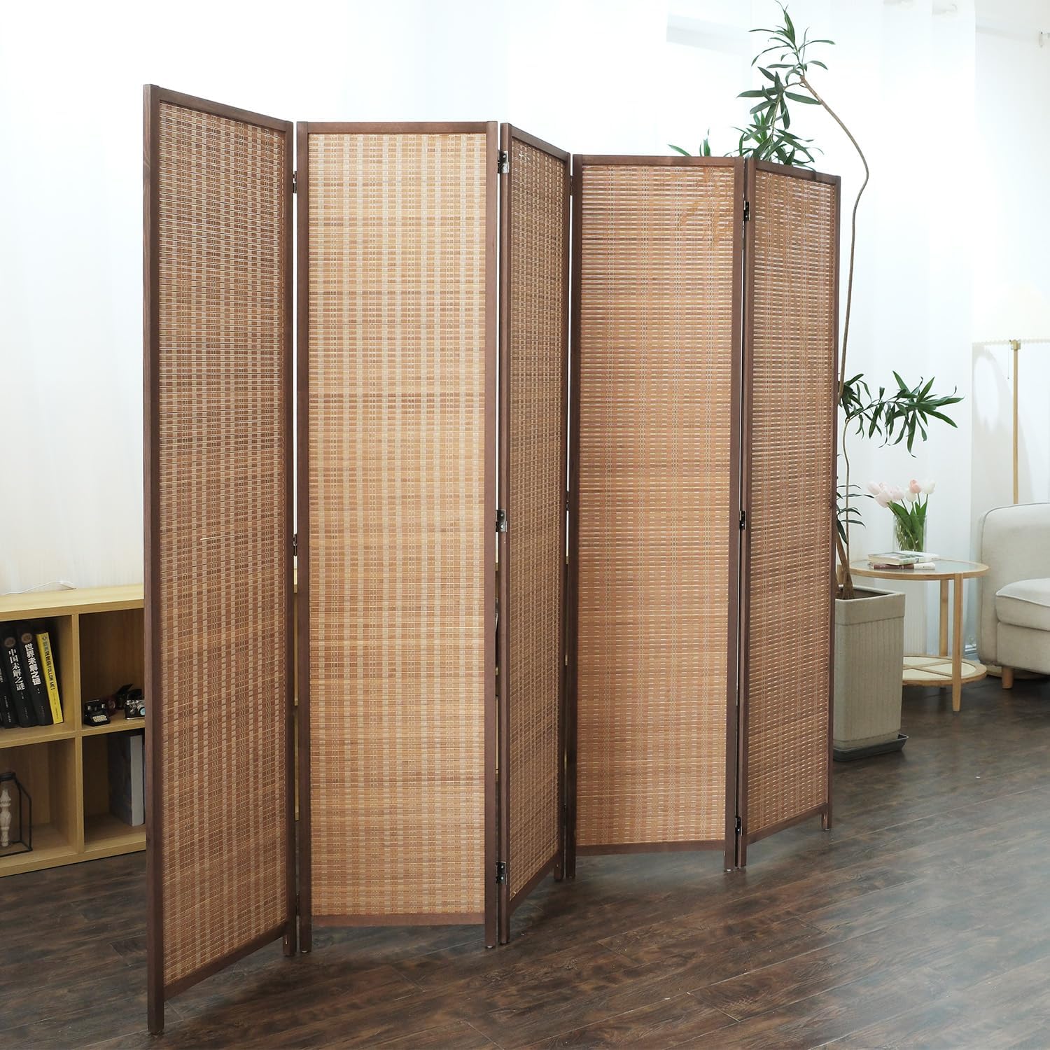 6 Panel Room Divider and Folding Screen Room Divider,Bamboo Room Divider for Room Separation,67" H x 92.1" W