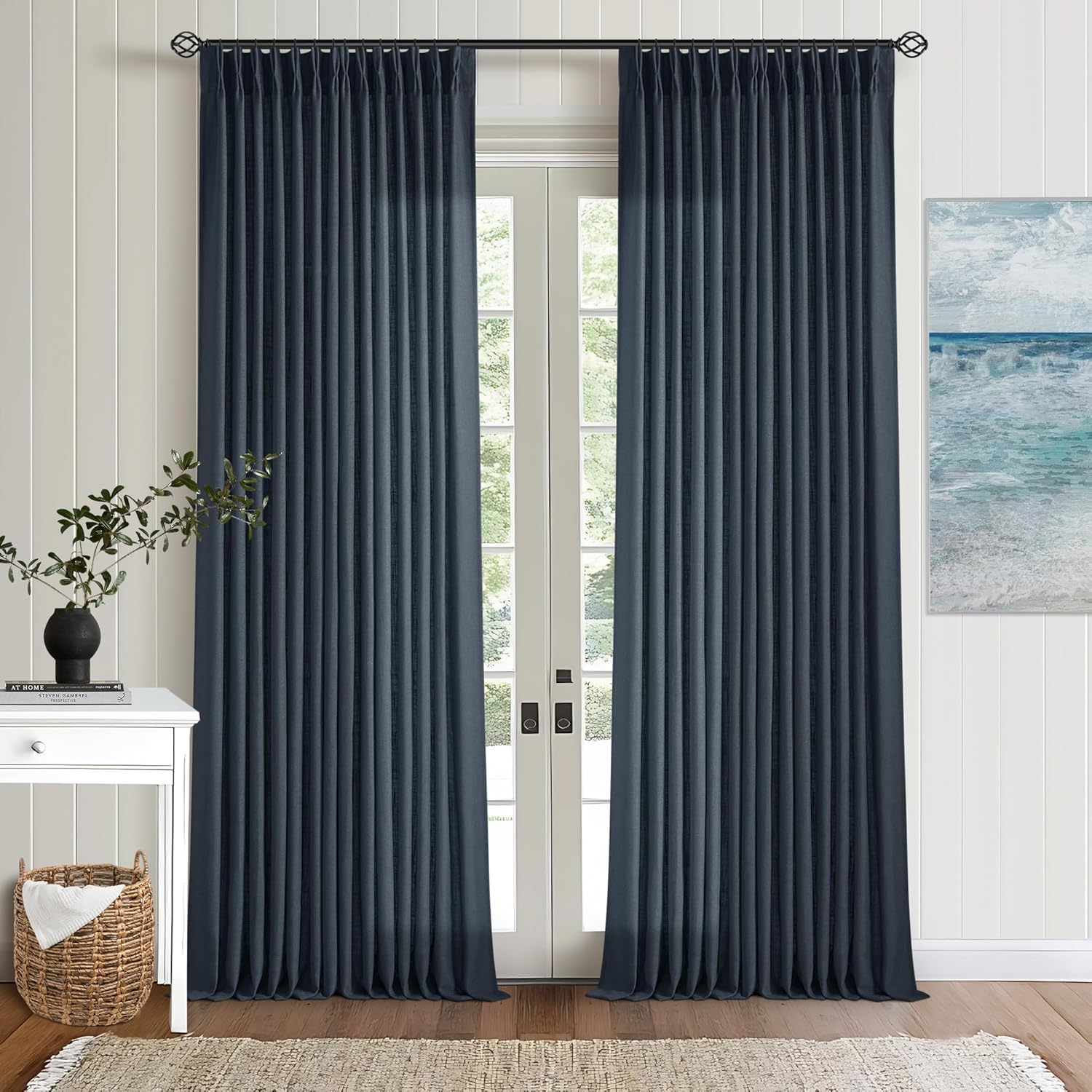 Natural Pinch Pleated Linen Curtains 84 Inch Length 2 Panels for Living Room Bedroom Textured Cream Ivory Birch Semi Sheer Boho Neutral Back Tab Pinch Pleat Hooks Rings Window Curtain 84 Inches Long