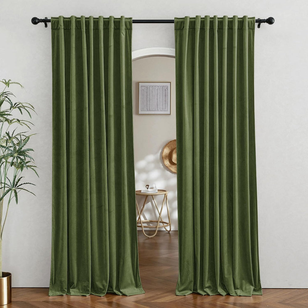 RYB HOME Velvet Curtains 96 inches - Blackout Curtains for Living Room,Thermal Insulated Noise Reducing Panels Luxury Vertical Sense Window Decor for Party Backdrops, Navy Blue, W52 x L96, 2 Panels