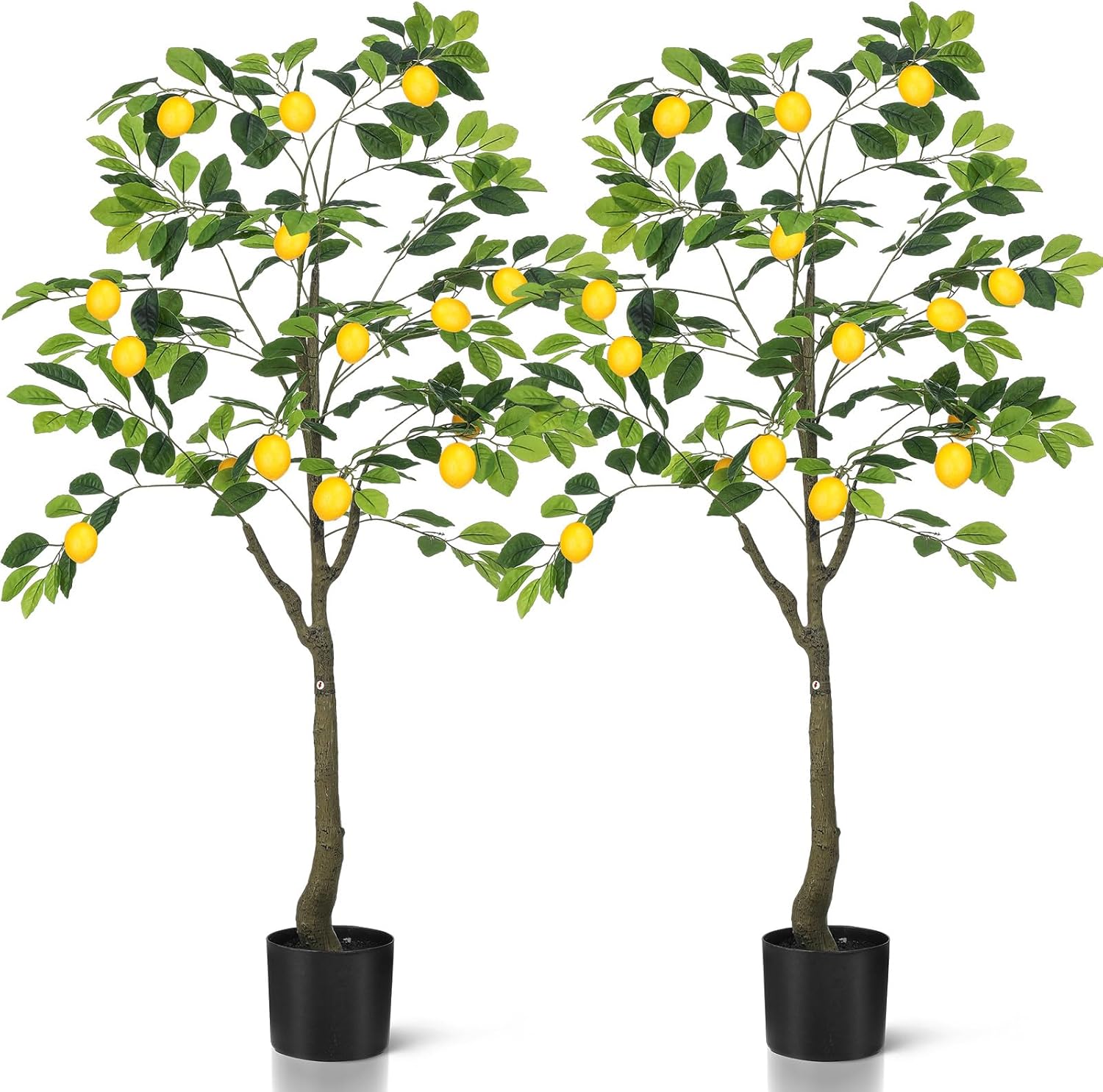 Jexine 2 Pack Artificial Lemon Tree 5 ft Tall Fake Plant Pre Potted Faux Lemon Tree Realistic Fruits for Indoor Home Decor Office Living Room
