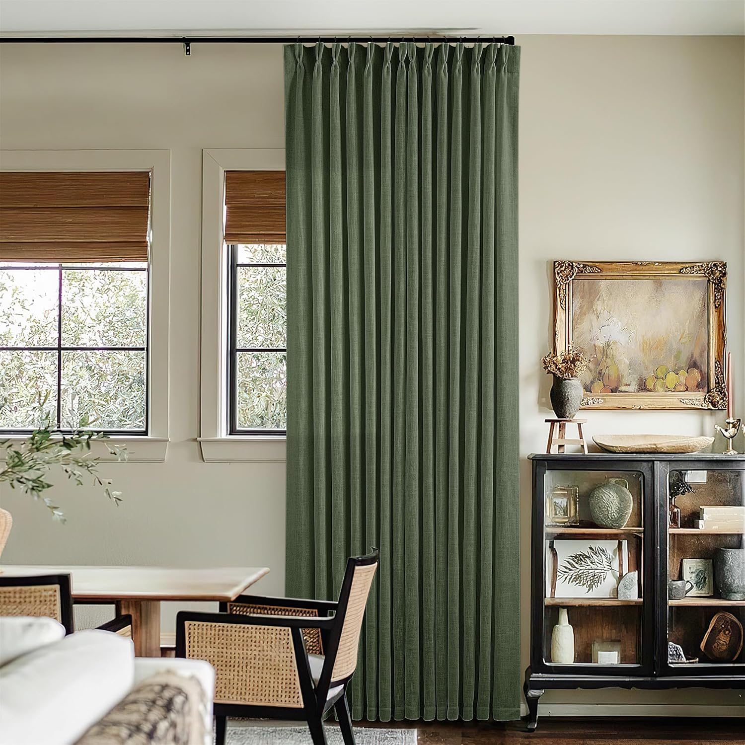 Natural Pinch Pleated Linen Curtains 84 Inch Length 2 Panels for Living Room Bedroom Textured Cream Ivory Birch Semi Sheer Boho Neutral Back Tab Pinch Pleat Hooks Rings Window Curtain 84 Inches Long