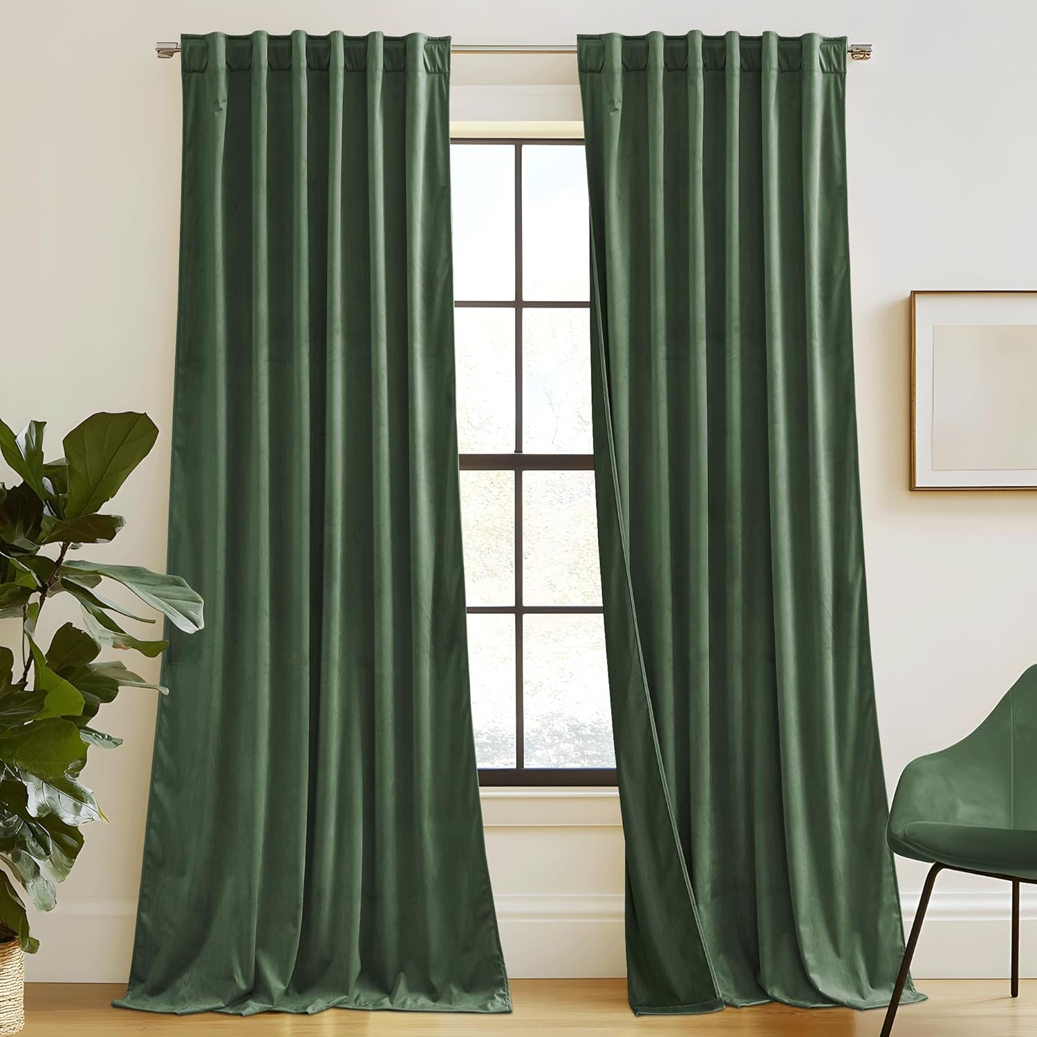 RYB HOME Velvet Curtains 96 inches - Blackout Curtains for Living Room,Thermal Insulated Noise Reducing Panels Luxury Vertical Sense Window Decor for Party Backdrops, Navy Blue, W52 x L96, 2 Panels