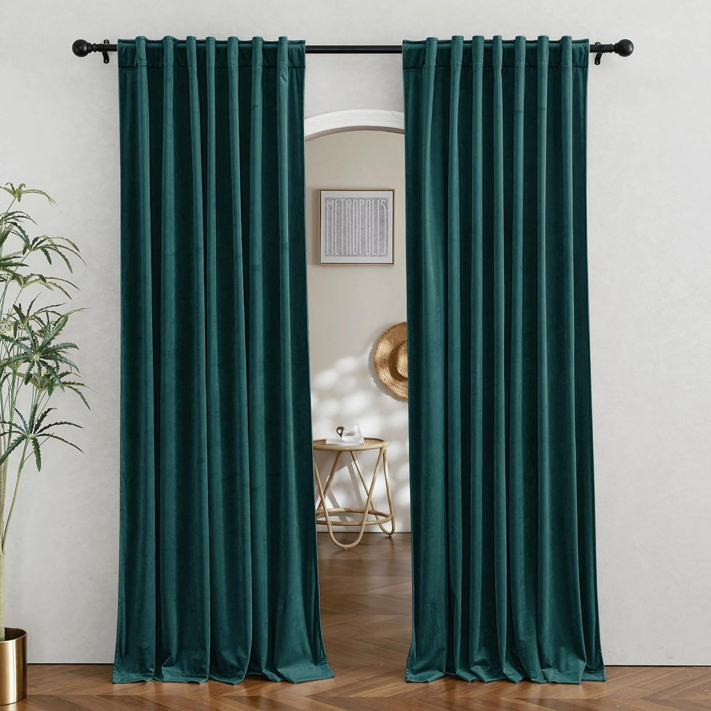RYB HOME Velvet Curtains 96 inches - Blackout Curtains for Living Room,Thermal Insulated Noise Reducing Panels Luxury Vertical Sense Window Decor for Party Backdrops, Navy Blue, W52 x L96, 2 Panels