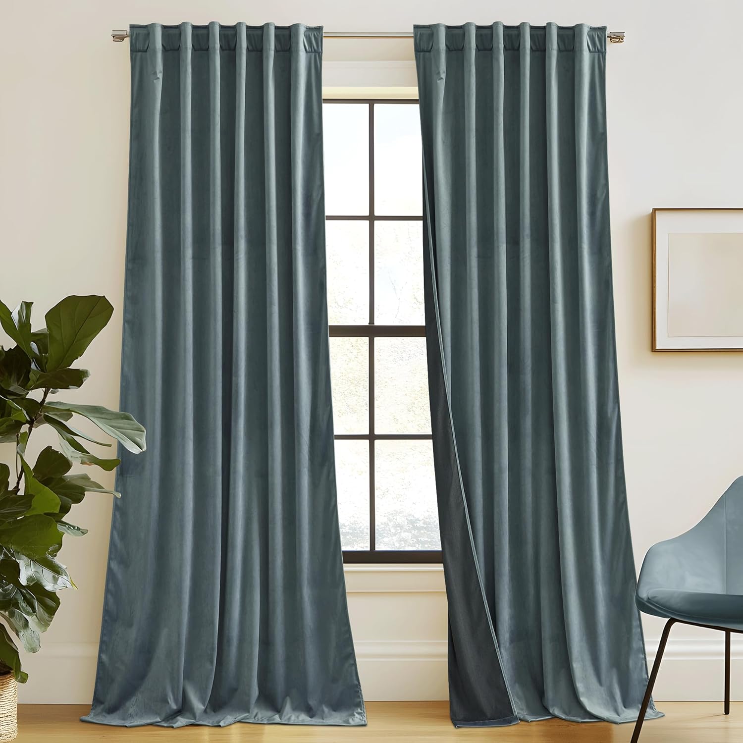 RYB HOME Velvet Curtains 96 inches - Blackout Curtains for Living Room,Thermal Insulated Noise Reducing Panels Luxury Vertical Sense Window Decor for Party Backdrops, Navy Blue, W52 x L96, 2 Panels