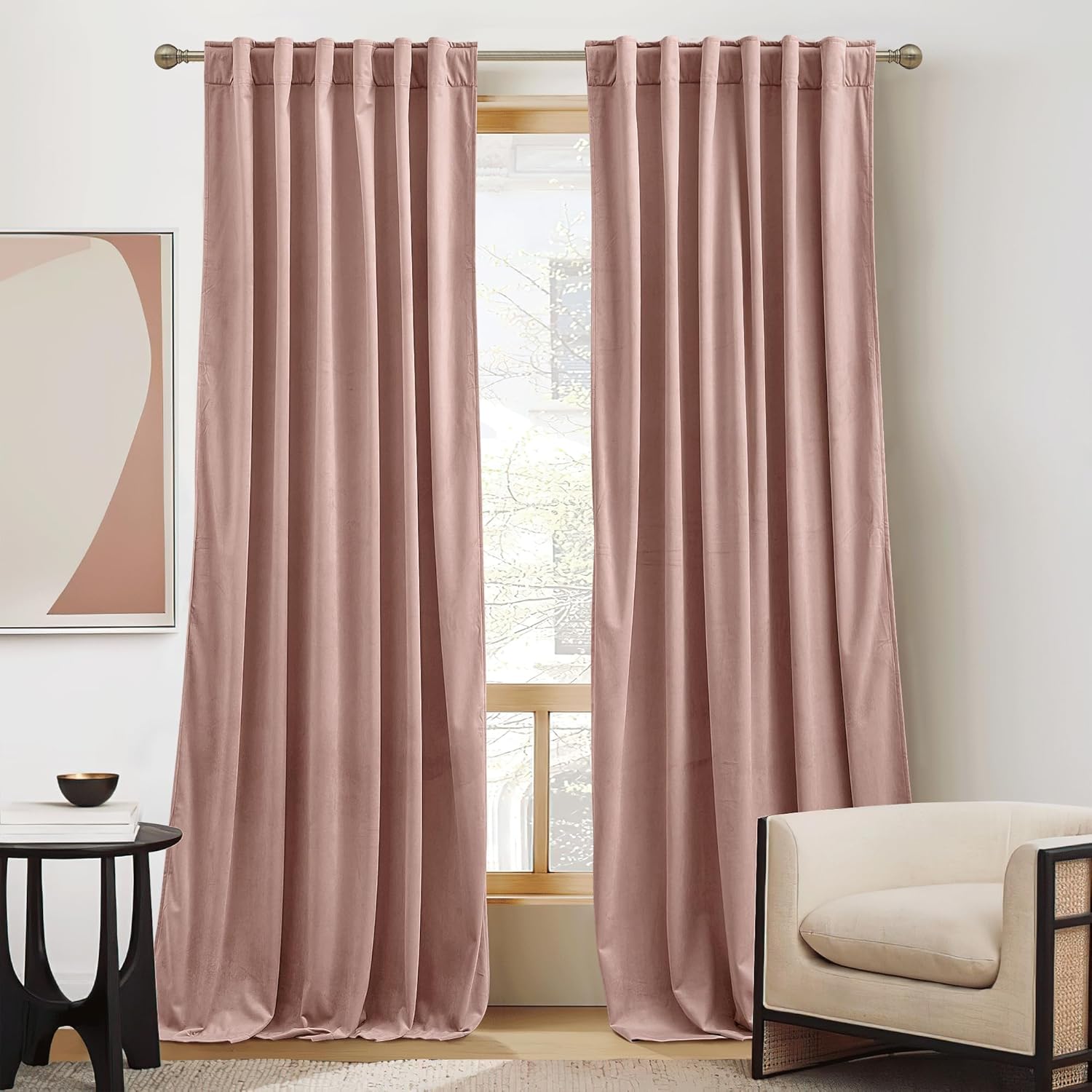 RYB HOME Velvet Curtains 96 inches - Blackout Curtains for Living Room,Thermal Insulated Noise Reducing Panels Luxury Vertical Sense Window Decor for Party Backdrops, Navy Blue, W52 x L96, 2 Panels