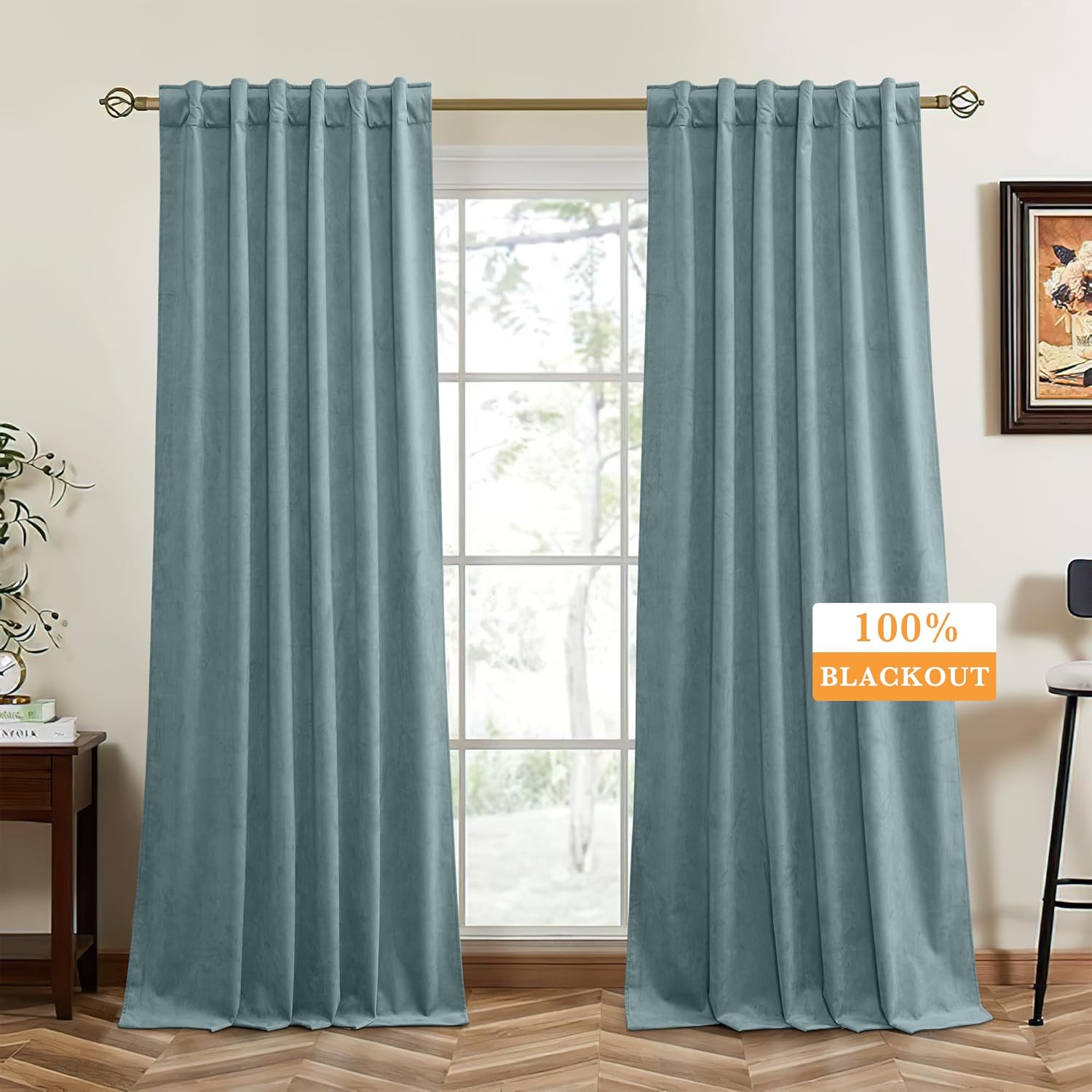 RYB HOME Velvet Curtains 96 inches - Blackout Curtains for Living Room,Thermal Insulated Noise Reducing Panels Luxury Vertical Sense Window Decor for Party Backdrops, Navy Blue, W52 x L96, 2 Panels