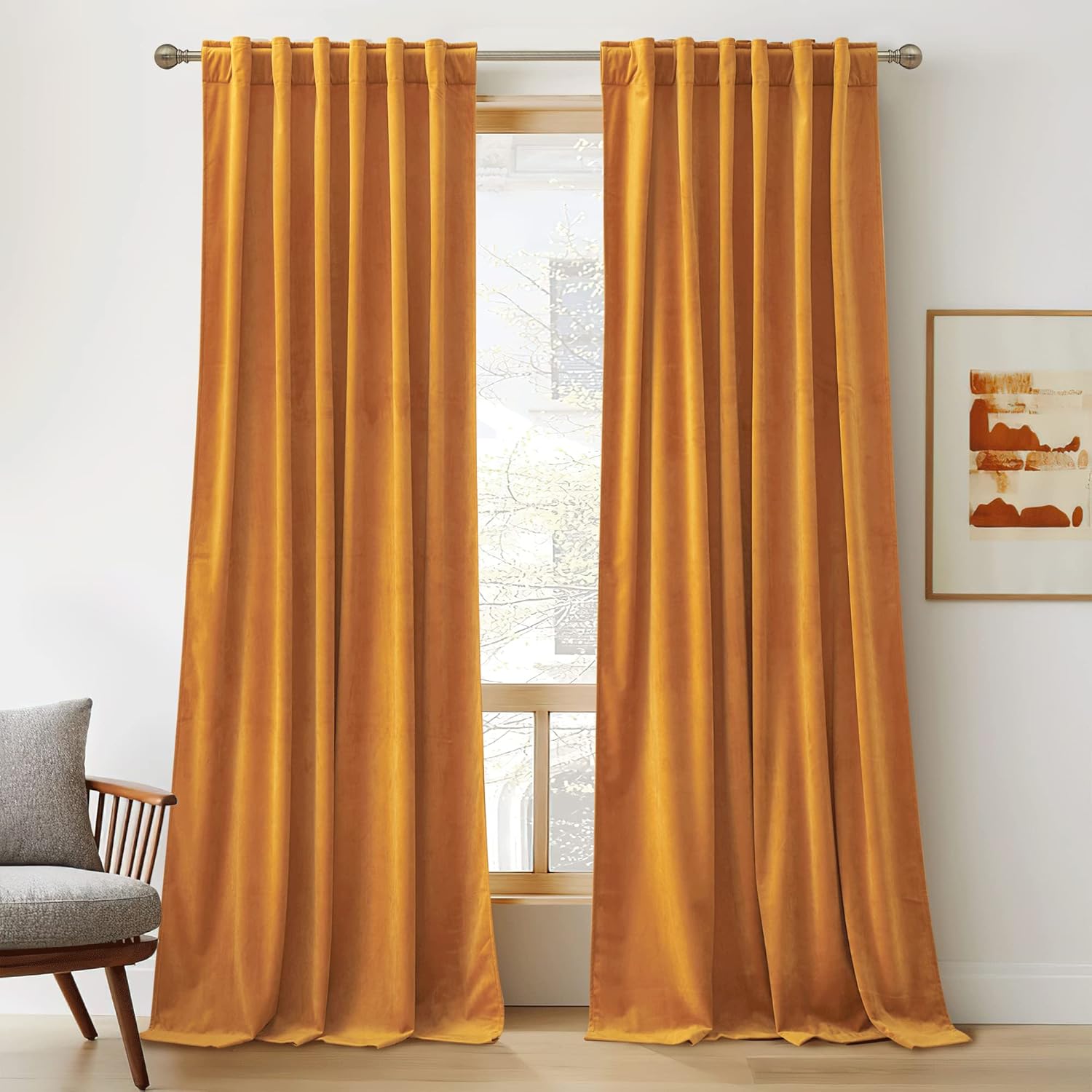 RYB HOME Velvet Curtains 96 inches - Blackout Curtains for Living Room,Thermal Insulated Noise Reducing Panels Luxury Vertical Sense Window Decor for Party Backdrops, Navy Blue, W52 x L96, 2 Panels