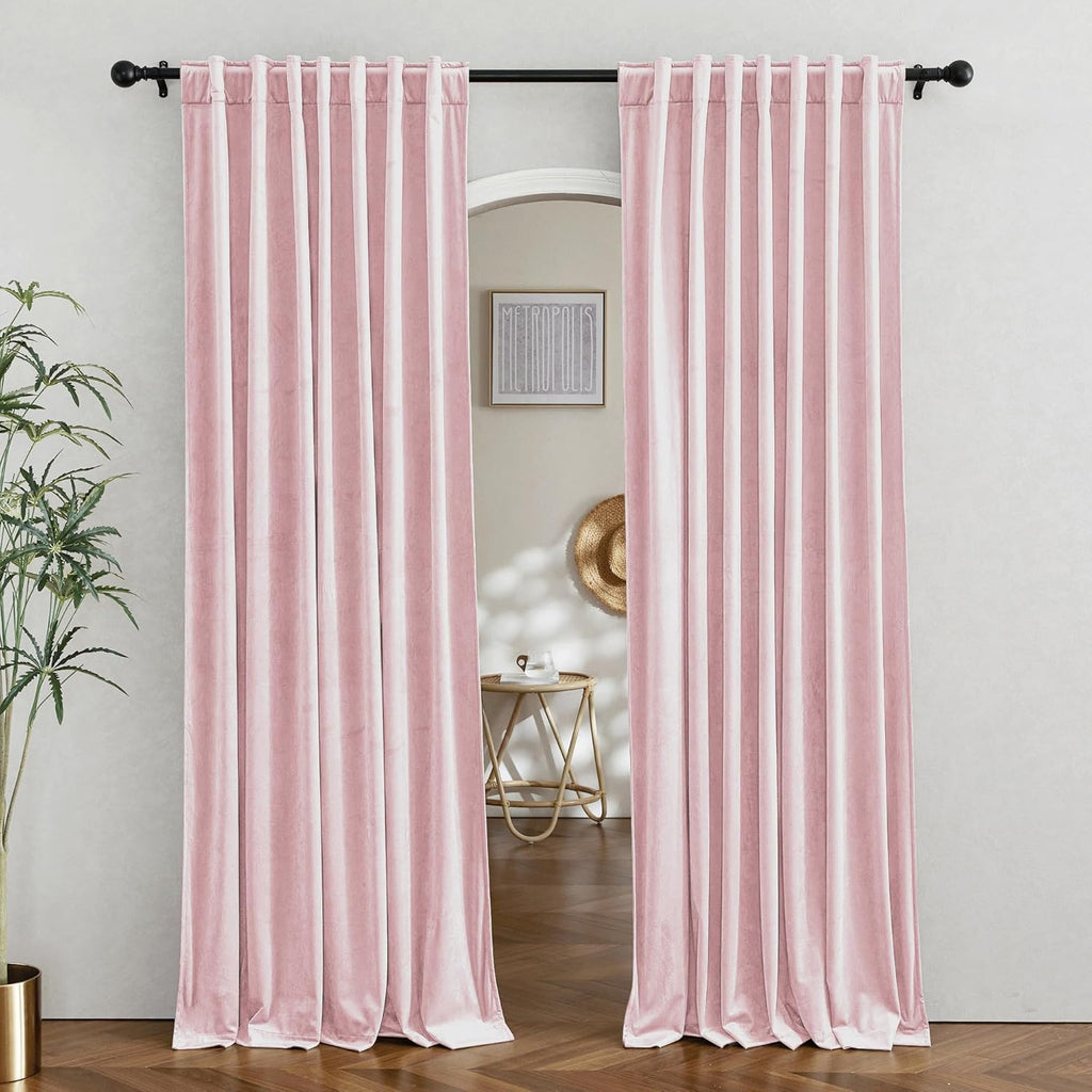 RYB HOME Velvet Curtains 96 inches - Blackout Curtains for Living Room,Thermal Insulated Noise Reducing Panels Luxury Vertical Sense Window Decor for Party Backdrops, Navy Blue, W52 x L96, 2 Panels