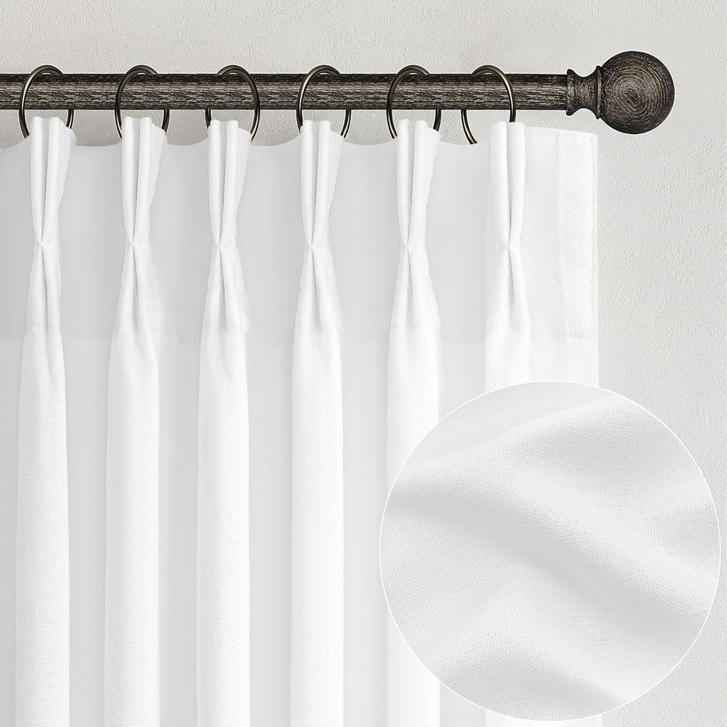 Pinch Pleated Linen Curtains 96 Inches Long for Living Room Bedroom, Light Filtering Boho Window Drape 96 inch 2 Panels Burgs with Hooks&Rings 8ft Cream Birch Sliding Glass Door Sheer Curtain Decor