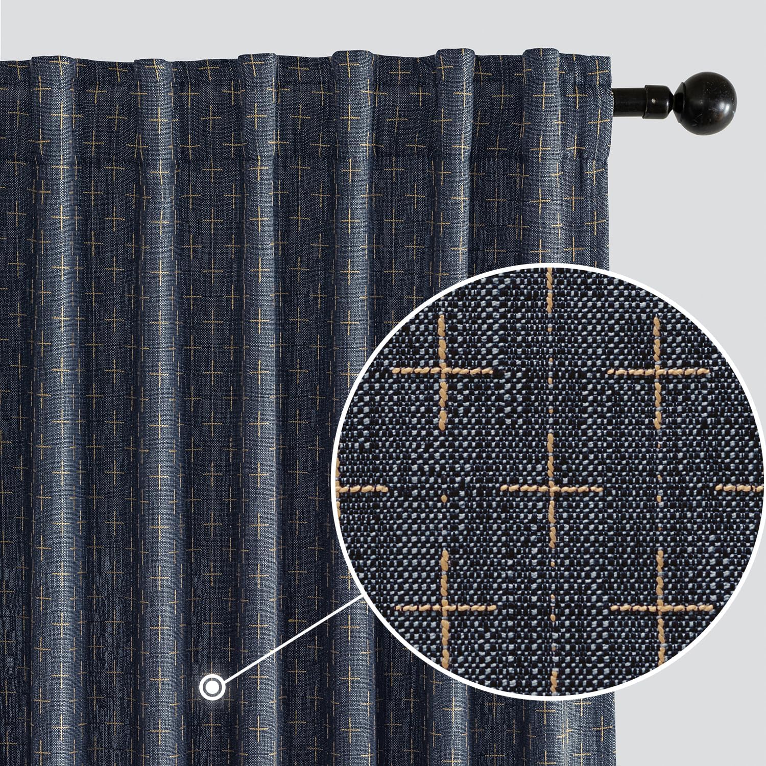 MIULEE Decorative Back Tab Linen Curtains with Geometric Pattern for Living Room Bedroom Farmhouse Rustic Thick Woven Textured Patterned Mudcloth Drapes 90 Inch Long 2 Panels Set, Olive Green