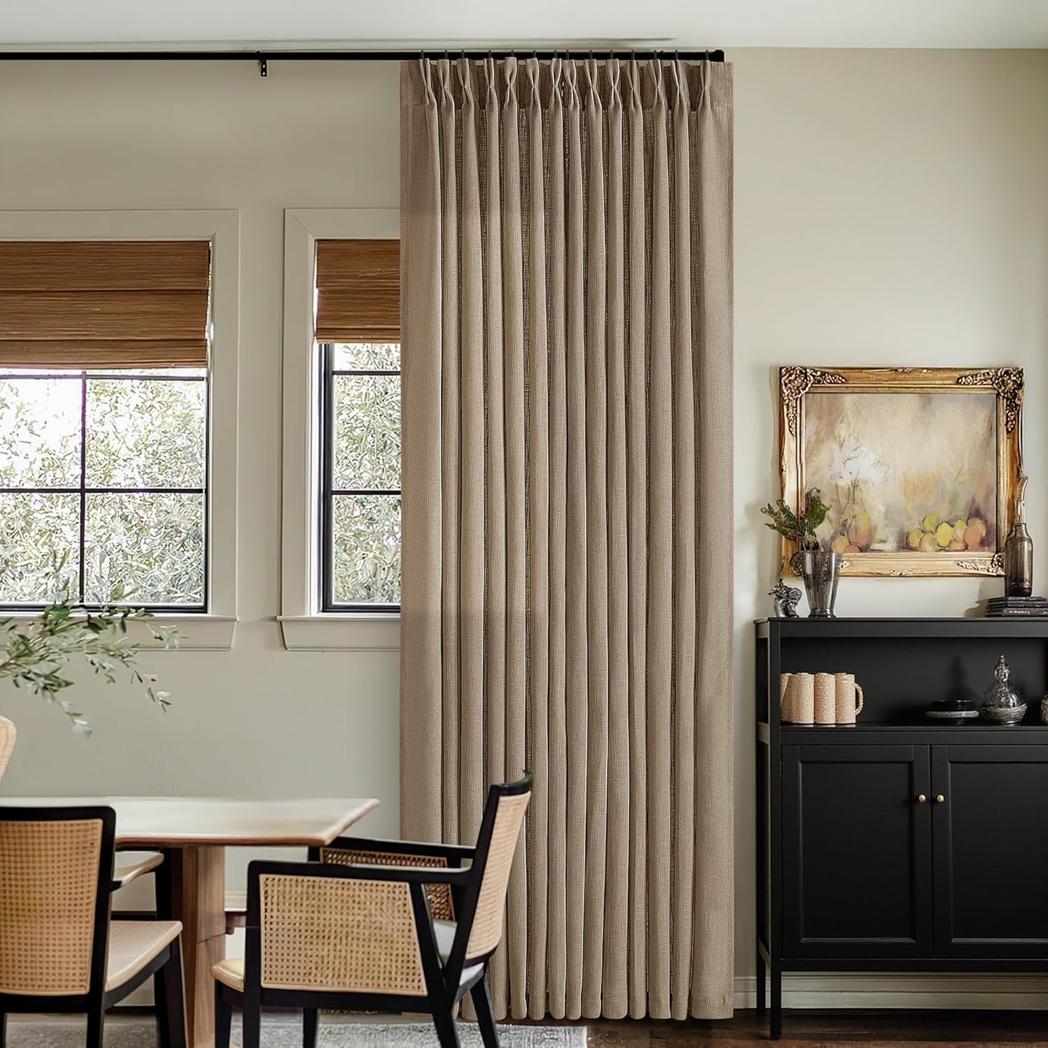 Natural Pinch Pleated Linen Curtains 84 Inch Length 2 Panels for Living Room Bedroom Textured Cream Ivory Birch Semi Sheer Boho Neutral Back Tab Pinch Pleat Hooks Rings Window Curtain 84 Inches Long