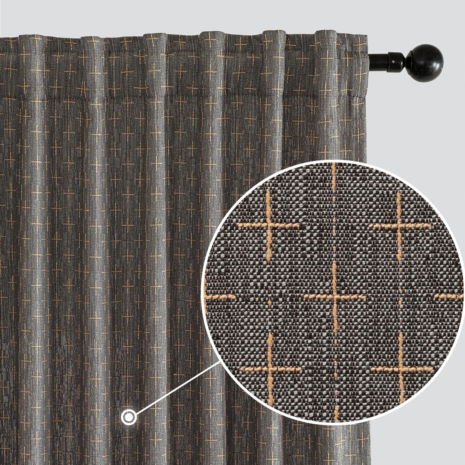 MIULEE Decorative Back Tab Linen Curtains with Geometric Pattern for Living Room Bedroom Farmhouse Rustic Thick Woven Textured Patterned Mudcloth Drapes 90 Inch Long 2 Panels Set, Olive Green