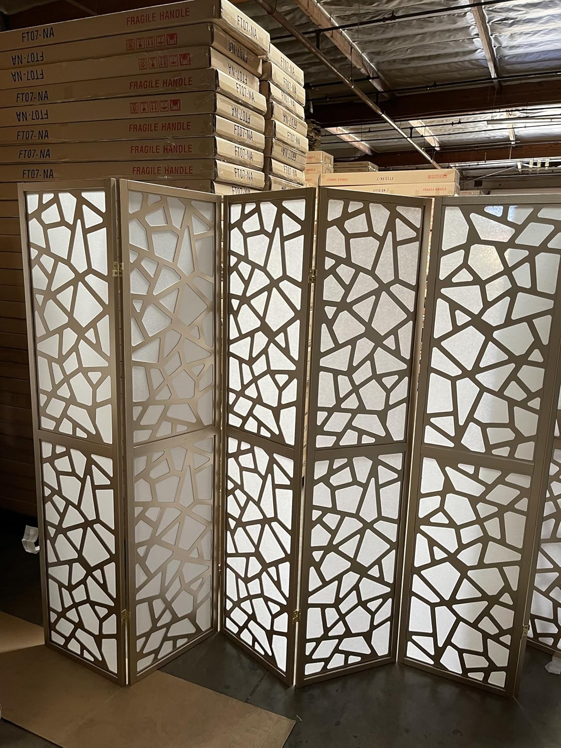 Mosaic Breeze Room Divider, 3-8 Panel (Gold, 4 Panel)