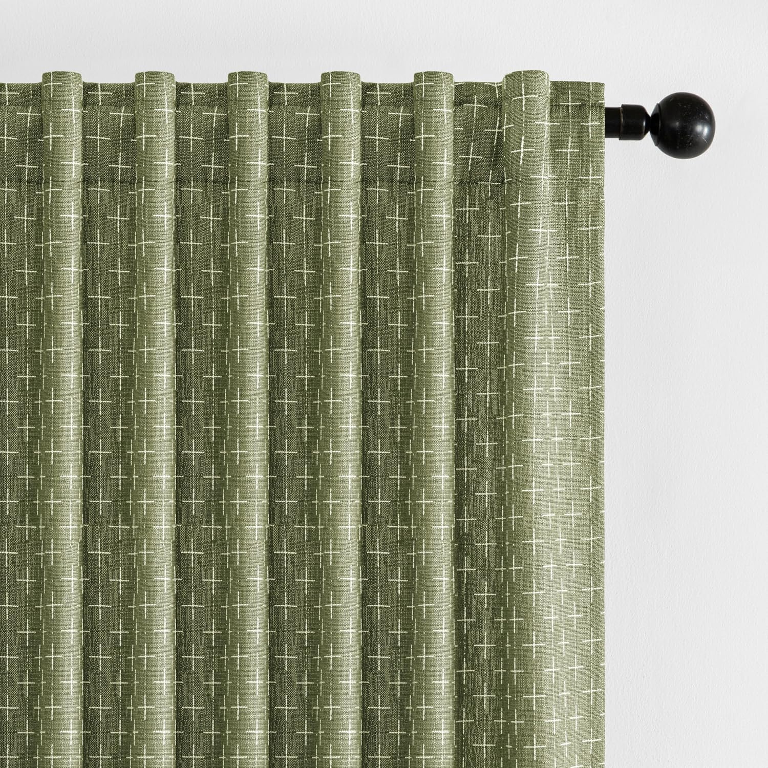 MIULEE Decorative Back Tab Linen Curtains with Geometric Pattern for Living Room Bedroom Farmhouse Rustic Thick Woven Textured Patterned Mudcloth Drapes 90 Inch Long 2 Panels Set, Olive Green